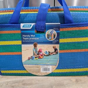 Camco Blue/Green Striped Handy Mat – Portable Beach Mat